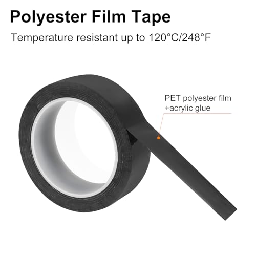 Image of uxcell 1 Rolls Black 1.18 Inch x 72 Yards Polyester Film Electrical Tape PET Tape High Temperature Heat Resistant Tape for Transformer Motor Wire 5S Positioning Logo,30mm x 66m