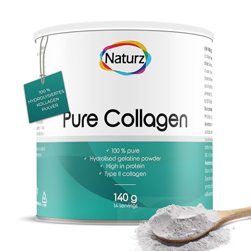 Naturz Pure Collagen Pulver - 100% Hydrolysiertes Rinderkollagen Typ II - Deutsche Qualität - Geschmacksneutrale Kollagenpeptide für Haut, Haare & Nägel - Laborgeprüft - 140 g