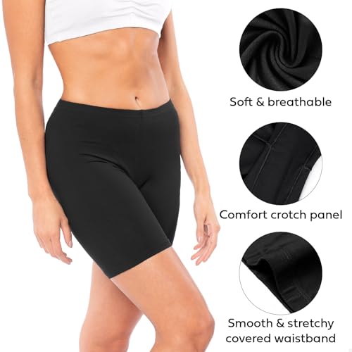 Sexy Basics Women's Cotton Stretch Active Slip Shorts | 3 Pack & 6 Pack Boy Short Boxer Briefs3