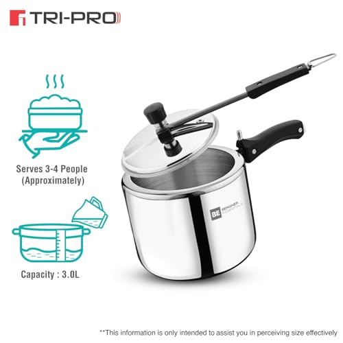 Image of Bergner TriPro Tri-Ply Stainless Steel 3L Inner Lid Pressure Cooker, Bakelite Safe Grip Handle, Triply Bottom, Healthy Cooking, Even and Faster Heating - Induction and Gas Stove Ready