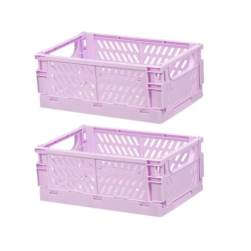 Frepea 2 Stück Aufbewahrungskorb Grau Kleine Klappboxen Faltbar Stabil Aufbewahrungskiste Kunststoff Klappkorb für Küche/Kinderzimmer/Büro（Violett）