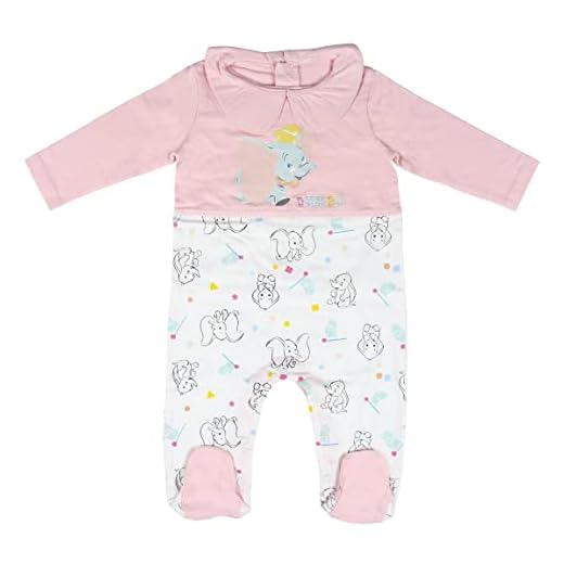 CERDÁ LIFE'S LITTLE MOMENTS Pelele Dumbo de Bebe Niña-100% algodón Juego de Pijama, Rosa, 3 Meses para Bebés