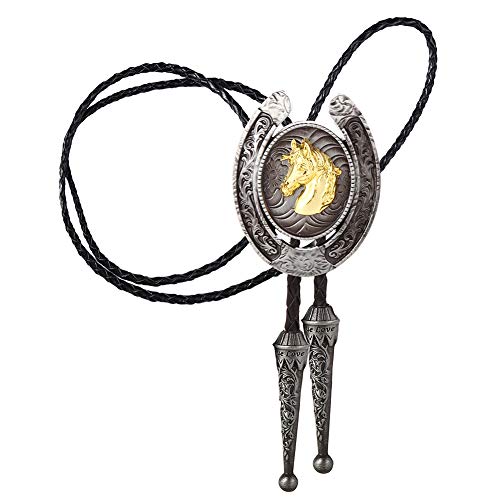 Image of HUABOLA CALYN Bolo Tie for Men- Western Cowboy Native American Golden Horse Bolo Tie