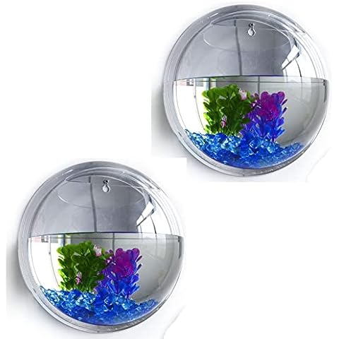 2Pack 5.9'' Wall Mounted Clear Acrylic Round Fish Tank Flower Pot Vase Decoration Wall Hanging Mount Fish Bowl Fish Bubble Aquarium Decorative Plant Pot Hanging Hydroponic Pot Cover