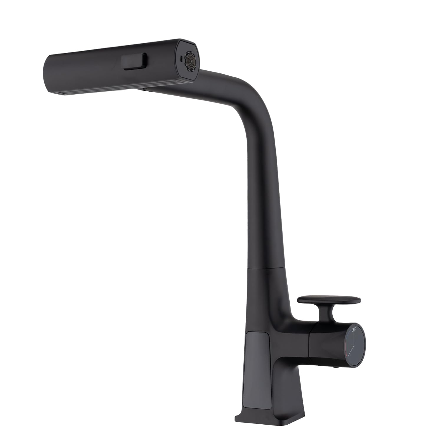 Robinet de cuisine cascade noir mat avec affichage de température et douchette