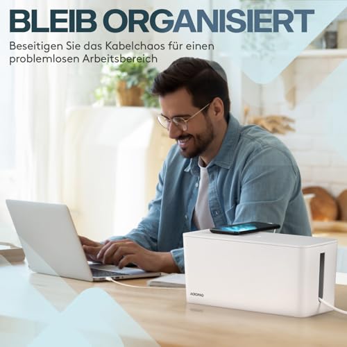 ACROPAQ Kabelbox 3 in 1 Set Weiß, Kabel Organizer zum Kabel verstecken, Schreibtisch Organizer - Kabelmanagementbox für Ordnung im Büro und Home Office