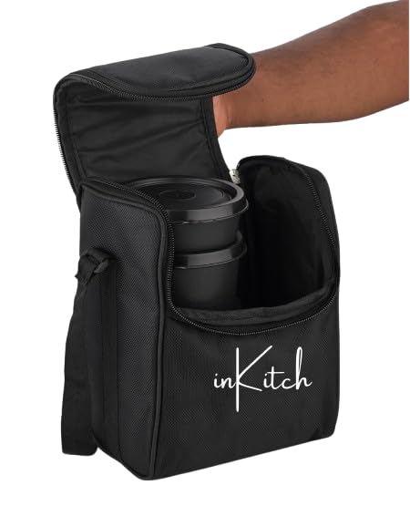 Image of Microwave Safe Lunch Box Set with Bag | 3 Stainless Steel Inner Containers & 1 Steel Bottle | Leakproof Tiffin Box for Office, School, College | Durable, Easy to Carry, Black