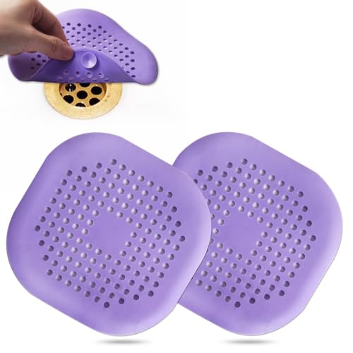 Bovinde Hair Drain Catcher,Square Cover for Shower 2 Pack (Purple)