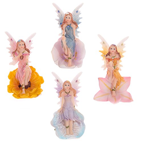 lotusandlime Hada sentada en Cabeza de Flor, Resina, Mixto, Height 7cm Width 4cm Depth 3.5cm