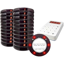 Pagers for Restaurants 20 Coaster Beeper, Restaurant Pager System Long Range, Customer Queue Pagers Set with Vibration, Flashing and Buzzer, Beepers for Food Truck, Church, Nursery
