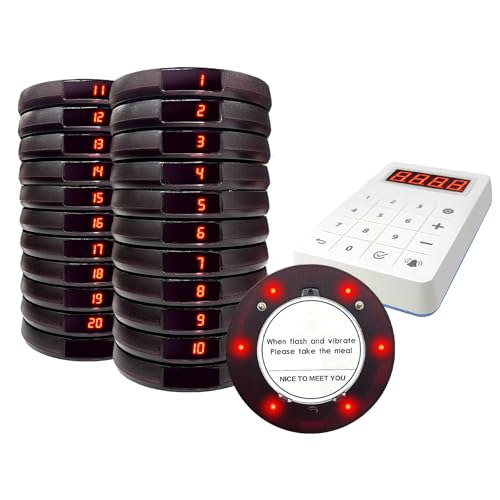 Image of Pagers for Restaurants 20 Coaster Beeper, Restaurant Pager System Long Range, Customer Queue Pagers Set with Vibration, Flashing and Buzzer, Beepers for Food Truck, Church, Nursery
