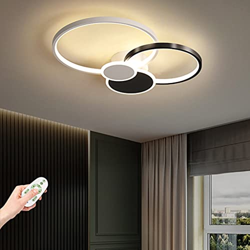 YZSJ Ceiling Light LED Dimmable Ceiling Lamp Modern Living Room Lamp with Remote Control 3000K-6500K Acrylic Round Circle Bedroom Chandelier Bedroom Dining Room Kitchen Lighting,Black,58cm(42W)