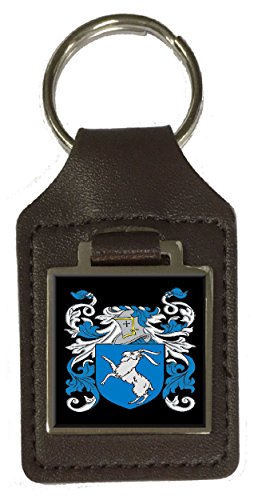 Porte-clés gravé en cuir marron blason Vass histoire familiale