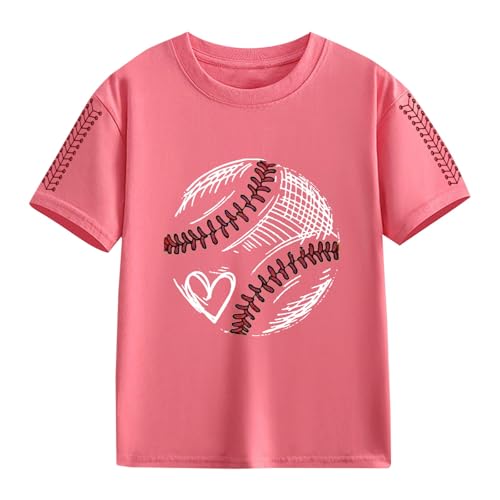 Girls Oversized Baseball Print T-Shirts Kids Cute Print Short Sleeved Athletic Tee Shirt Teen Preppy Loose Blouse