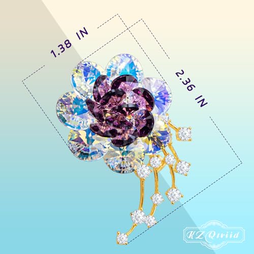 Image of Brooches For Women,14k Gold Plated Copper,Crystal Roselle Cubic Zirconia Brooch Pins For Women ,Crystal Broach,Flower Broach