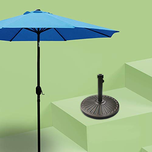 Sunnyglade 9' Patio Umbrella Outdoor Table Umbrella With 8 Sturdy Ribs (Blue) | 18" 26.5-Lbs Heavy Duty Round Antiqued Umbrella Base, Bronze #TOP26