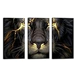 3 Panel Framed Canvas Wall Art 3D Lion King Black Gold Oil Painting Artwork Picture Posters Wall...