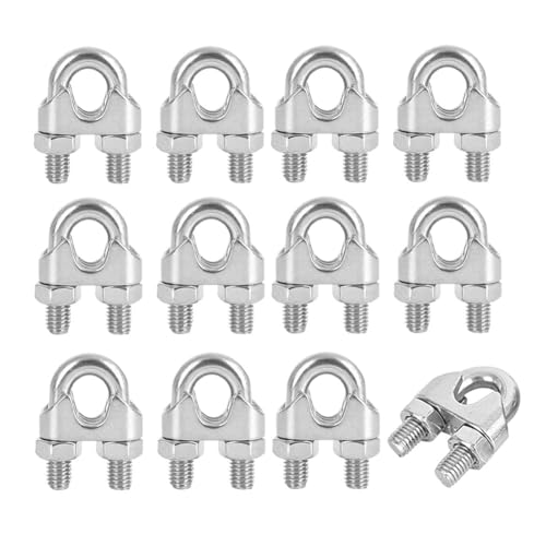 SHUNCHG 12 Pcs M4 Wire Rope Clip, 304 Stainless Steel Cable Clamps, U-Shaped Bolt Saddle Fastener with Lock Nuts for Rigging Ø 4mm Wire Ropes & Tension Cable in Industrial, Household, and Other Field