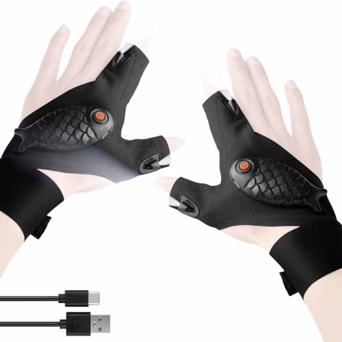 LULUWA Guantes LED con luces de regalo para hombre, recargable para la pesca, reparación de emergencia, linterna eléctrica, regalo de cumpleaños y presente