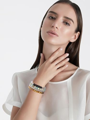 Healing Beaded Bracelets for Women - 6 Pcs Natural Lava Stone Gemstone Crystal Agate Anxiety Stress Relief Yoga Aromatherapy Essential Oil Diffuser Bracelets Mom Wife Friends Gifts4