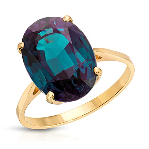 14K Solid Yellow Gold Ring With Genuine Alexandrite (1.75 CTW) - Color Changing Gemstone Ring