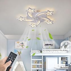 Lampara Ventilador Bebe ATEEZ Infantil Ventilador de Techo con Luz Silencioso y Mando Regulable Lamparas con Ventilador de Techo 6 Velocidades Reversible Invierno Verano App Temporizador para Dormitorio Sala de Estar-White