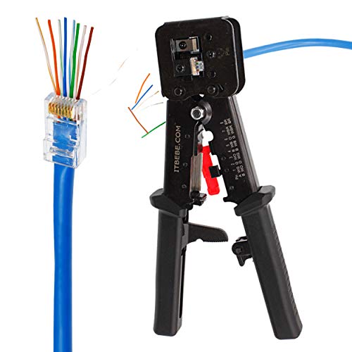 ITBEBE RJ45 Crimping Tool Made of Hardened Steel with Wire Cutter Stripping Blades and Textured Grip - //coolthings.us