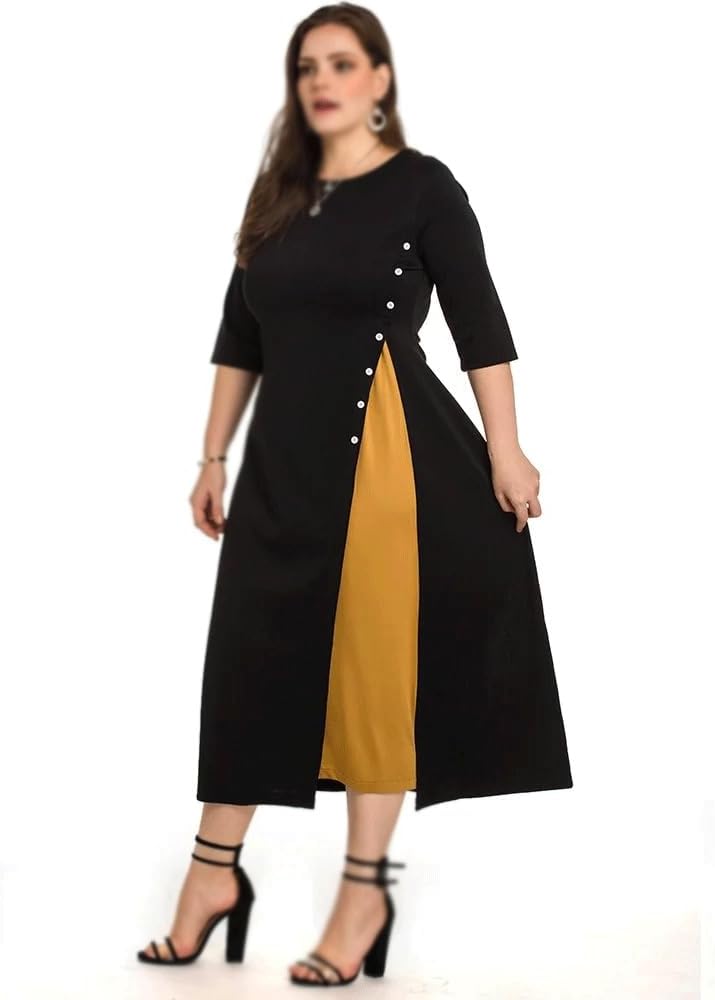 JSEIAJB Contrast Color Dress Women Half Sleeve Casual Dress Maxi Long Dresses