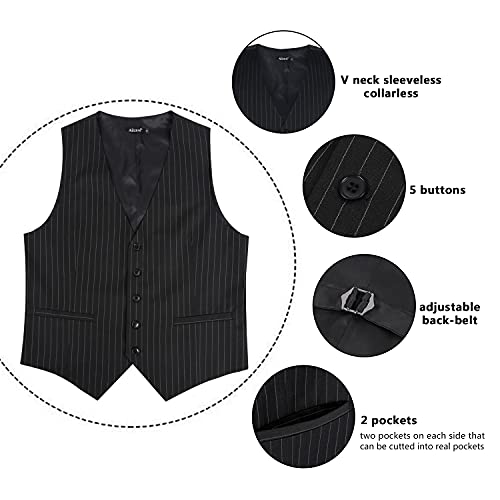 Alizeal Mens Pinstripe Business Suit Vest Formal Dress Tuxedo Waistcoat, Black-L #TOP4