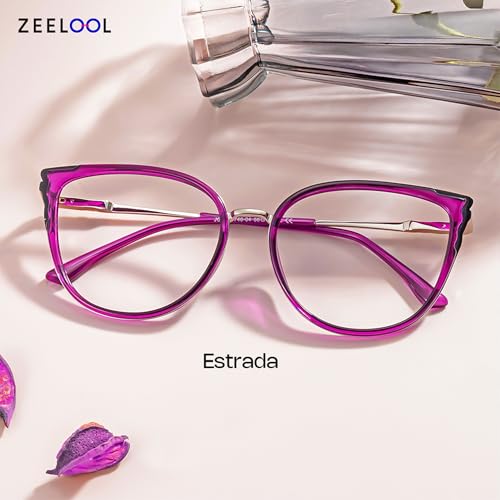 Image of Zeelool Cat Eye Eyeglasses Frame for Women Men Non-prescription Clear Lens ZJGX338746-04 Purple