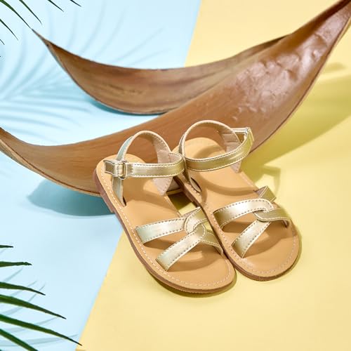 Image of Kolan Toddler Girl Sandals Open Toe Flat Princess Dress Shoes Little Kids