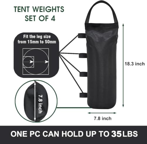 Image of Eurmax USA 4-Pack Universal Canopy Weights, Secure Wind Protection to Prevent Tipping, Easy Wrap-Around Installation Heavy Duty Sandbags (Without Sand), Fits All Instant Shelter Legs,Black