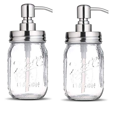 TIEMORE Dispensador de jabón para tarro de masón de 2 piezas,dispensador de jabón con bomba de acero inoxidable de 480 ml,tarro de vidrio para jabón líquido para decoración de baño Cover