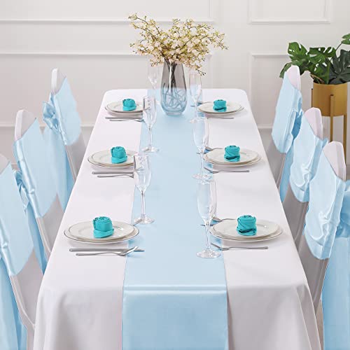 Horbaunal 12 Pack Light Blue Satin Table Runner 12 x 108 Inch, Smooth Table Runners for Wedding Banquets Birthday Party by Horbaunal - Image 2