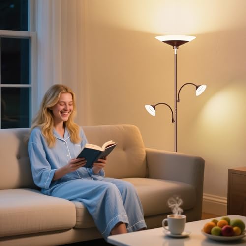 Image of SIBRILLE 3 Way Torchiere Floor Lamp - 42W Dimmable LED Tree Standing Lamp with Remote, 2300LM, Color Changing, 72 inch Tall Bright Floor Lamp for Living Room Bedroom Office