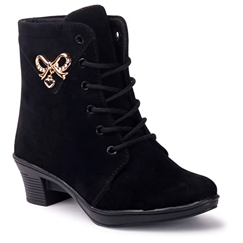 Image of KRAFTER Women's And Girls Classic Winter Suede velvet High heel Boots Casual, Outdoor and Holiday Outings