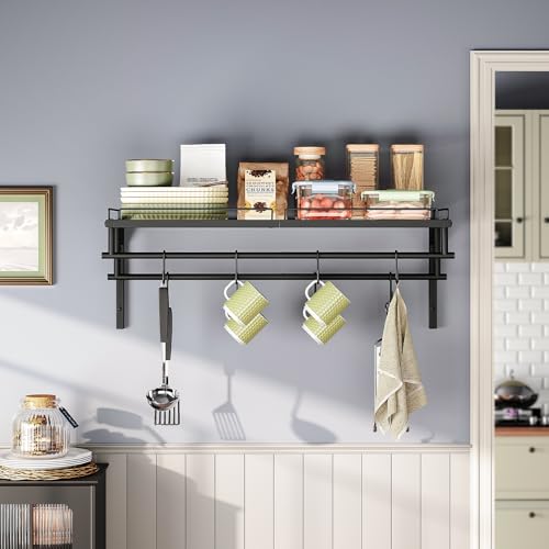 CHOEZON Kitchen Shelves Wall Mounted, Wall-Mounted Pot Pan Rack, Kitchen Cookware Organizer, Metal Pot Rack Holder, for Cookware, Utensils Organization, Black DTPR38BB - Image 3