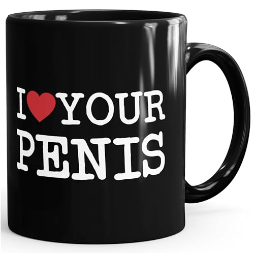 MoonWorks® Kaffee-Tasse Spruch I love my Penis/Pimmel Boobs I love your Boobs/Penis Bürotasse lustige ironische Kaffeebecher Schwarz unisize