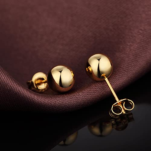 JiayangJY 18K Gold Plated Sterling Silver Ball Stud Earrings for Women Men, Round High Polished Balls Studs Hypoallergenic, Butterfly Back (4mm/ 5mm/ 6mm/ 7mm/ 8mm)3