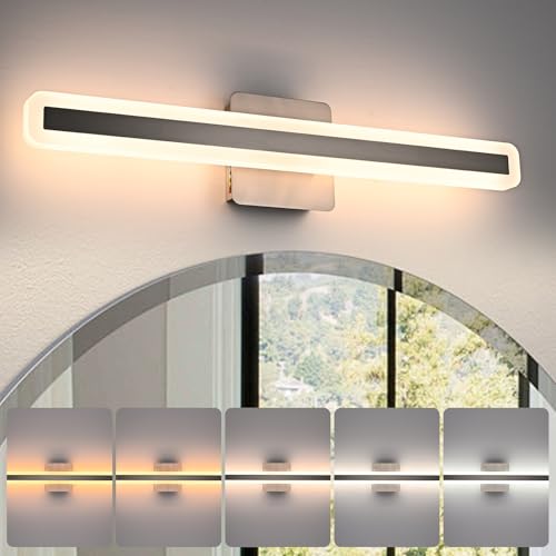 Image of 28W Modern Vanity Lights for Bathroom 24.0 Inch LED Vanity Bar Light 5CCT Dimmable Brushed Nickel Wall Sconces LED Bathroom Lighting Fixtures Over Mirror for Bath Room Cabinets Bedroom