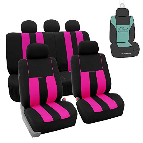 FH Group Car Seat Covers Airbag and Split Rear Striking Striped Combo Small Car Seat Cover Design Pink Full Set, Automotive Seat Covers Universal Fit Interior Accessories for Cars and Trucks
