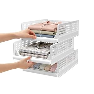 L&L 衣装収納ケース 引き出し式 大容量 折り畳み タンス 洋服収納 押入れ 収納ボックス 積み重ね可能 前開き 通気穴付き 衣類収納ケース 組み立て簡単 ホワイト M 3個セット