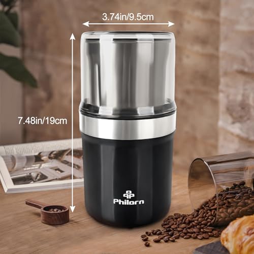 Philorn Coffee Grinders Electric, Spice Grinder with Detachable Cup, Coffee Bean Grinder with 304 Stainless Steel Blades, 200W/120g Grinding Capacity, Fast Grinding for Pepper, Grain, Nuts - Image 6
