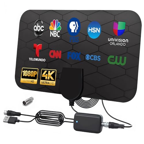 TV Antenna, Digital Antenna for Smart TV Indoor, 2026 Portable HD Antenna Support 4K 1080p for Local Channels, 360° Long Range Reception with Smart Switch Amplifier Signal Booster for Old/HD TVs