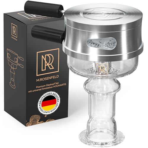 M. Kit de chicha Rosenfield avec Tête de narguilé en verre de qualité supérieure – avec fumoir Hookartis avec fond multi-anneaux unique – Convient à toutes les...