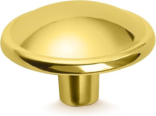 KNOBWELL Paquete de 5 pomos dorados de latón cepillado para gabinete, pomos redondos dorados para cajones de armarios y aparadores, herrajes dorados