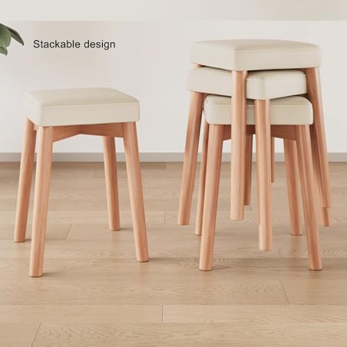 Taburetes apilables modernos de madera verde, 18 taburetes cuadrados sin respaldo para encimera de cocina, diseño tapizado para el hogar, oficina y comedor, ahorro de espacio y elegante - imagen 4