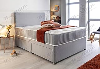 Sleep Factory's Grey Fabric Memory Foam Divan Bed Set With Mattress And Headboard 3ft 4ft 4ft6 5ft 6ft Single Double Small UK King Super King (4.6FT (Double), No Drawers)
