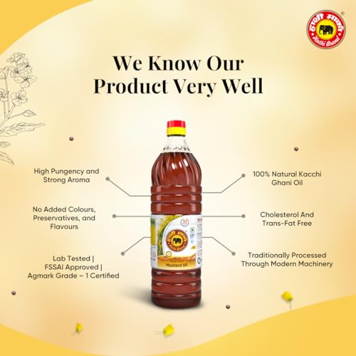 Image of Elephant Brand Hathi Marka Kacchi Ghani Mustard Oil - 1 Litre Bottle