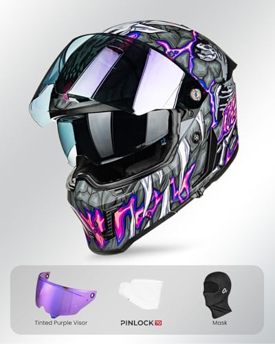 Image of ILM Motorcycle Helmets for Adult Men Women Full Face DOT ECE Powersports Dual Visor Street Racing Helmet with Pinlock Cascos para Motos Model MF509 (Day1 Purple, S)